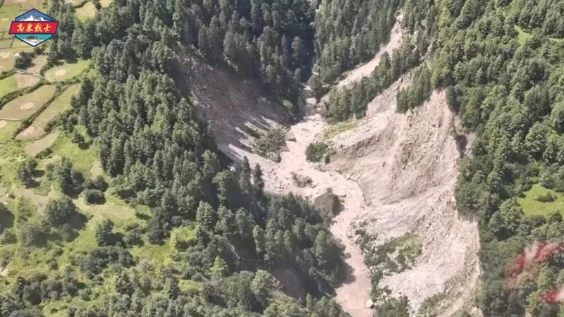 An aerial view shows the damage following flash floods and a mudslide, in the Tibet Autonomous Region