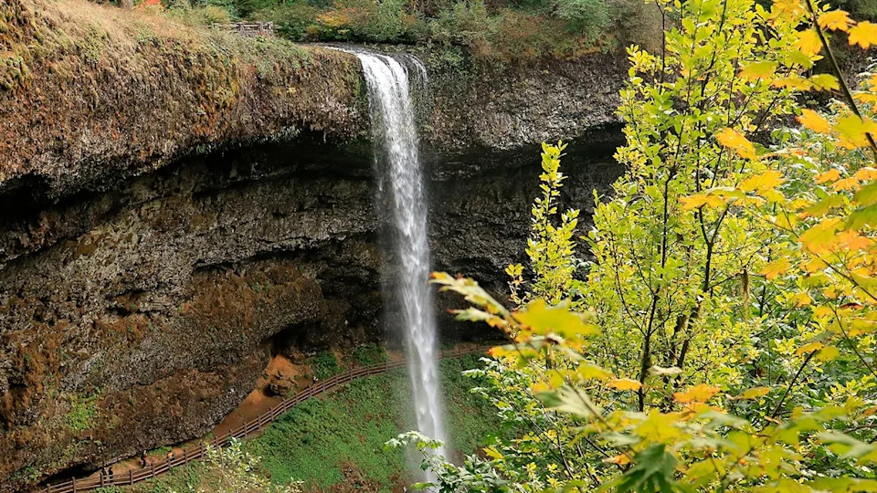 waterfall descending into pool