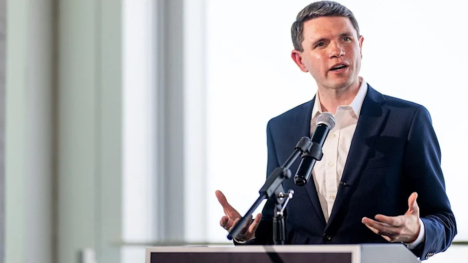 James Talarico speaks at a press conference in Austin, Texas.