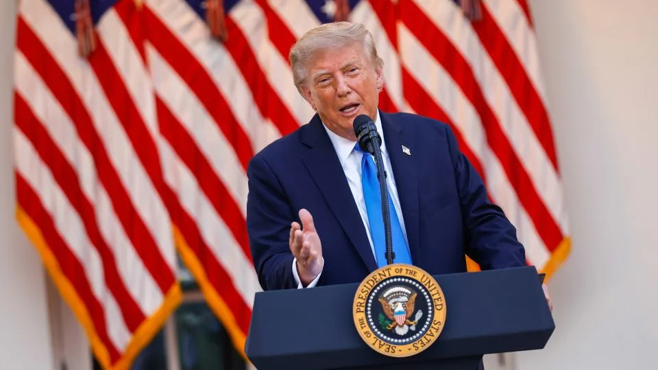 President Donald Trump speaks as he hosts a dinner in the Rose Garden at the White House on September 2. - Kevin Dietsch/Getty Images