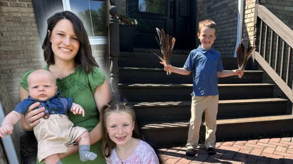 Karyann Parkinson seen with two of her children while her son Sam stands to the right