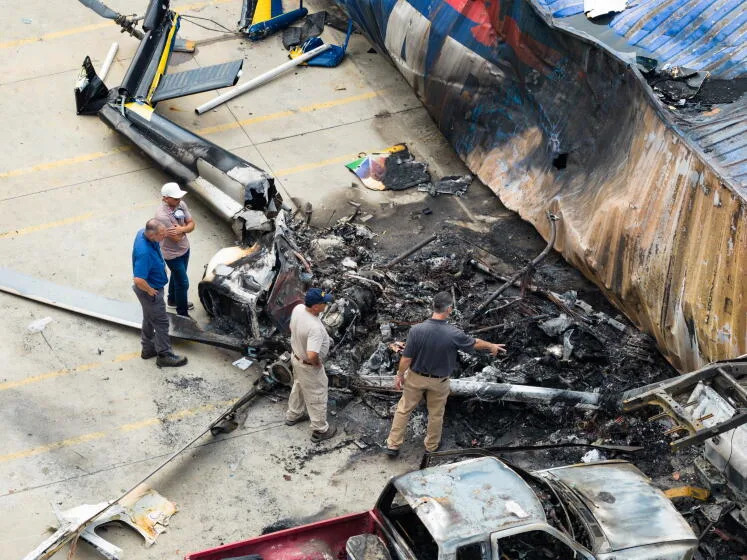 Aerials of the NBC4 news helicopter crash in Chatsworth.