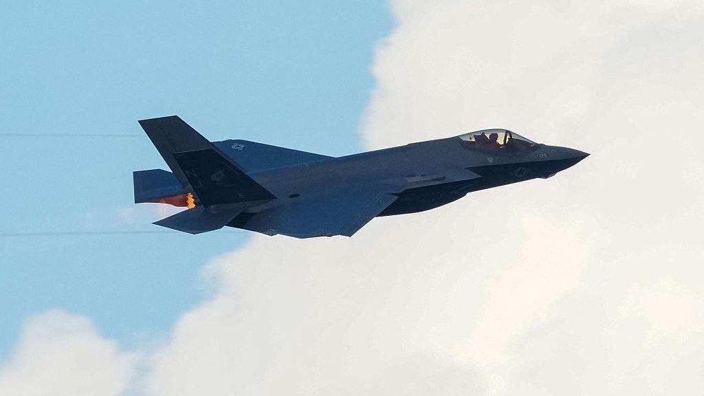 A US Air Force F-35 fighter jet flies overhead during the "Salute to America" Independence Day celebration on the National Mall in Washington, DC, on July 4, 2026. 