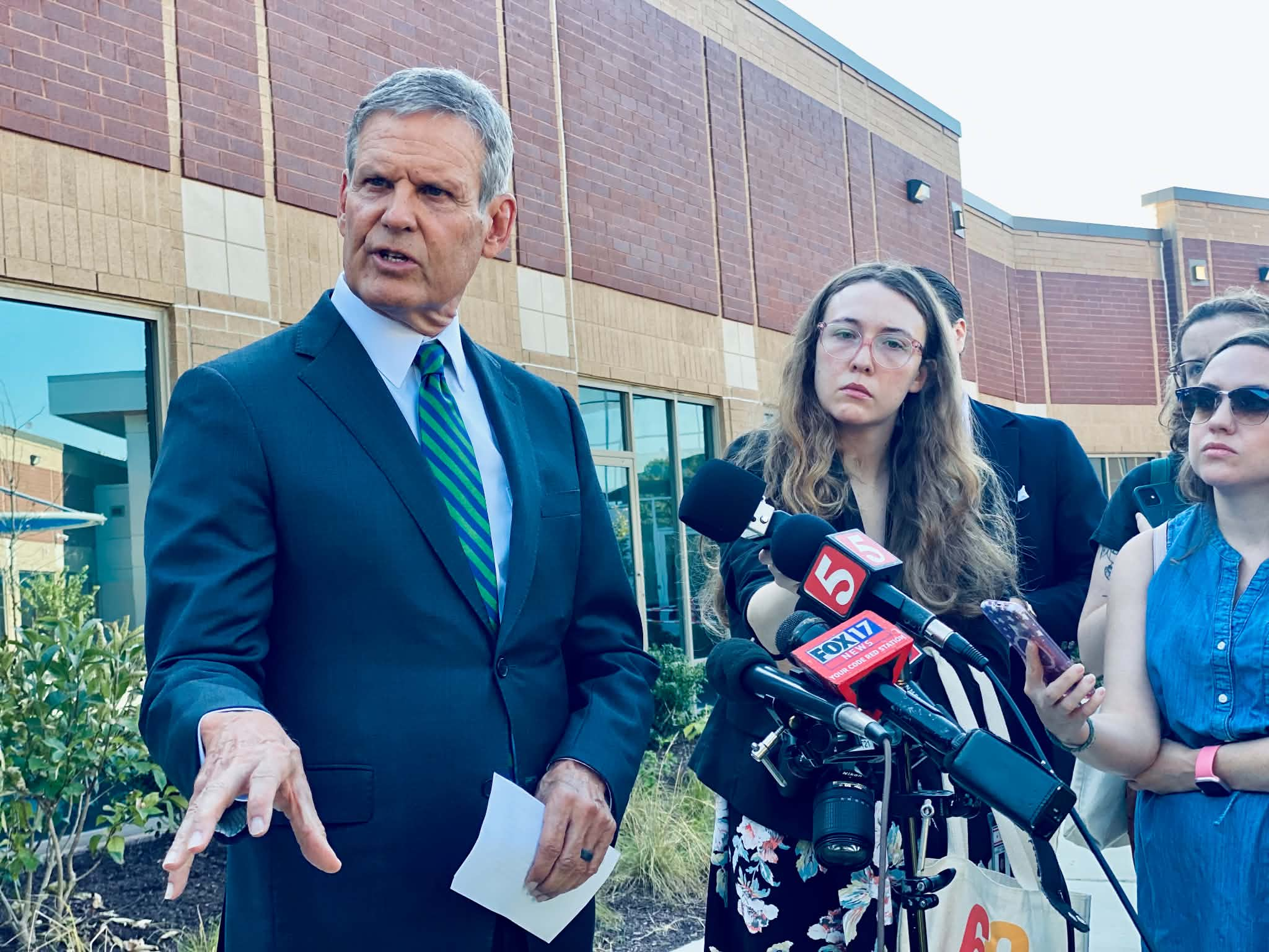 Gov. Bill Lee talks to reporters on Oct. 1 about an investigation into the state's failed execution of death row inmate Christa Pike.