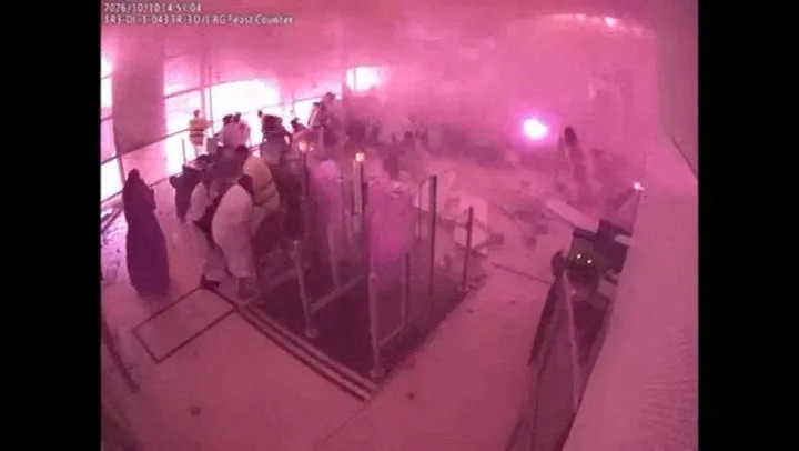 Surveillance footage shows the moment of the attack at King Khalid International Airport in Saudi Arabia