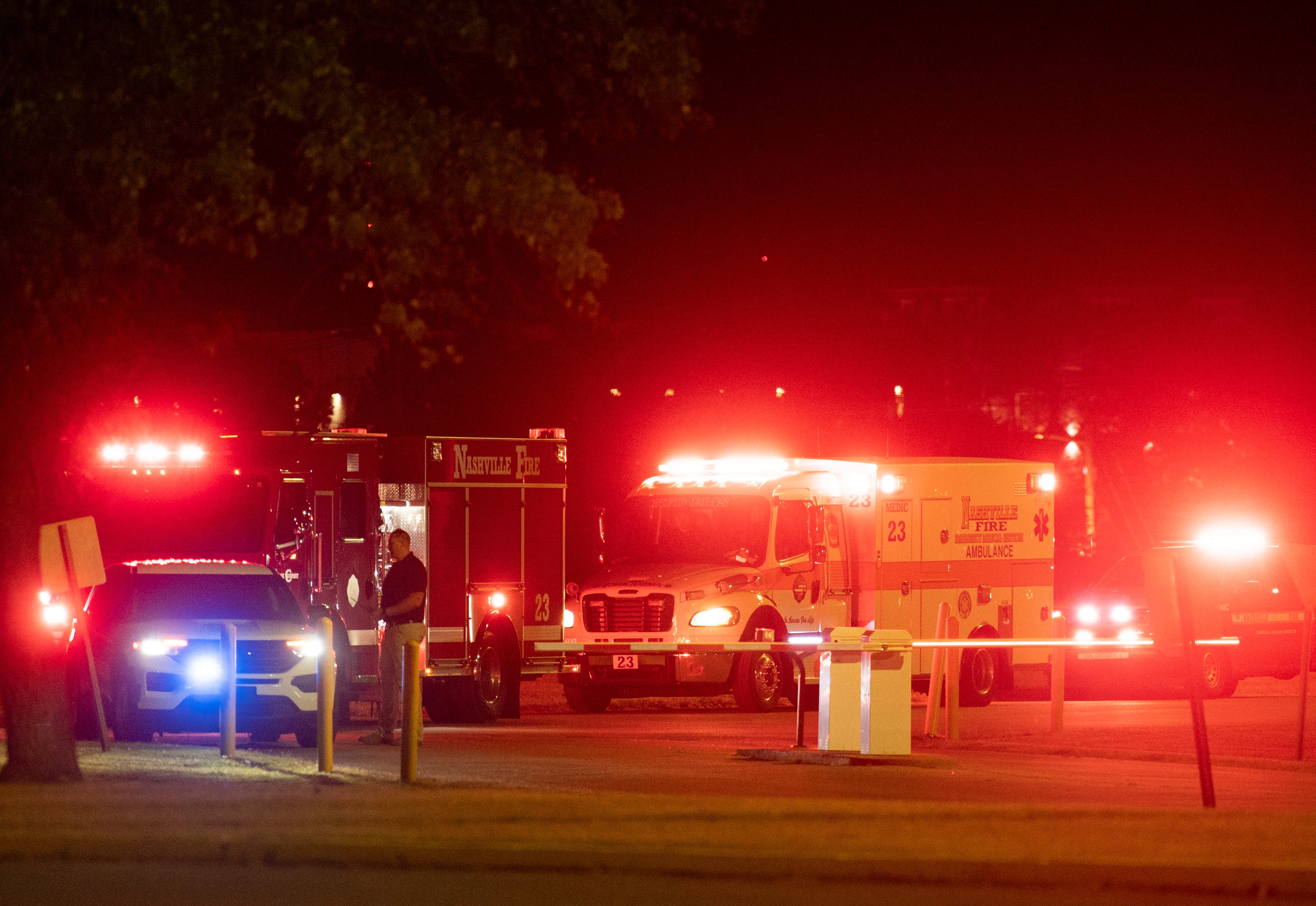 Emergency vehicles arrive at Riverbend Maximum Security Institution Wednesday, Sept. 30, 2026. It is unknown if they were for Christa Pike who was being given a lethal injection. Pike had not been declared dead when the witnesses were asked to leave the room they were witnessing in.