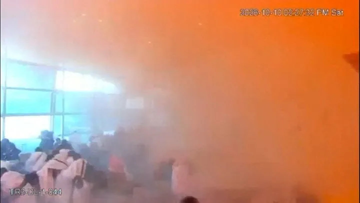 Surveillance footage shows the moment of the attack at King Khalid International Airport in Saudi Arabia