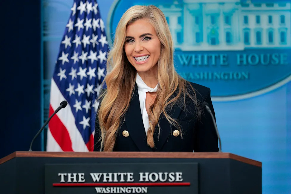 White House press secretary Katie Zacharia smiles during her first press briefing at the White House on Oct. 13.